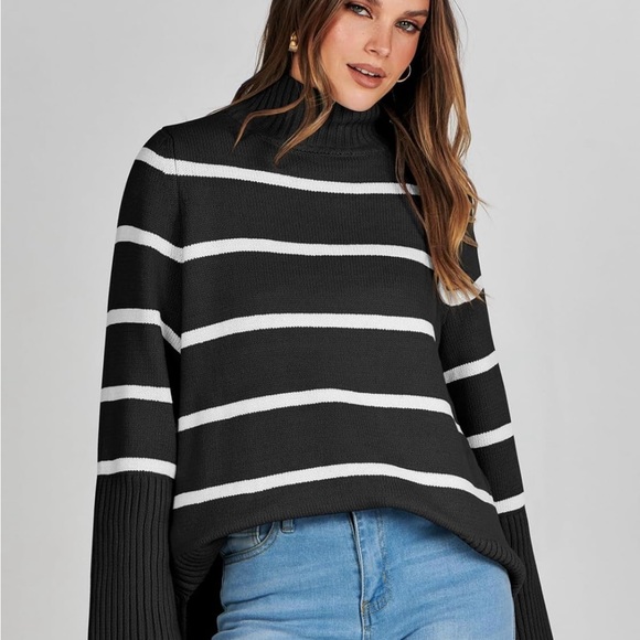 ANRABESS Womens Turtleneck Oversized Long Sleeve Split Hem Casual Knit Sweater - Picture 2 of 10